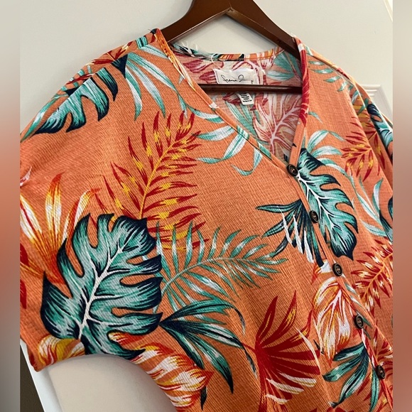 French Laundry Tropical Short Sleeve Summer Blouse Women’s Size Medium - Picture 6 of 14